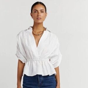 DISSH gorgeous Weston White Linen Gathered Top